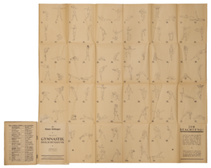 Gedrucktes Begleitmaterial zur Radio-Gymnastik. Zu sehen sind verschiedene Übungen zum Nachmachen