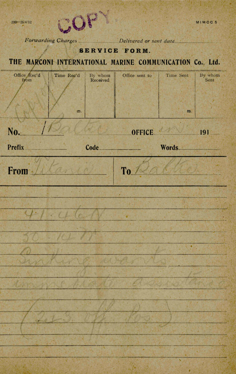 Telegramm von der Titanic an die Baltic, in dem um Hilfe gebeten wird, da der Untergang der Titanic droht.